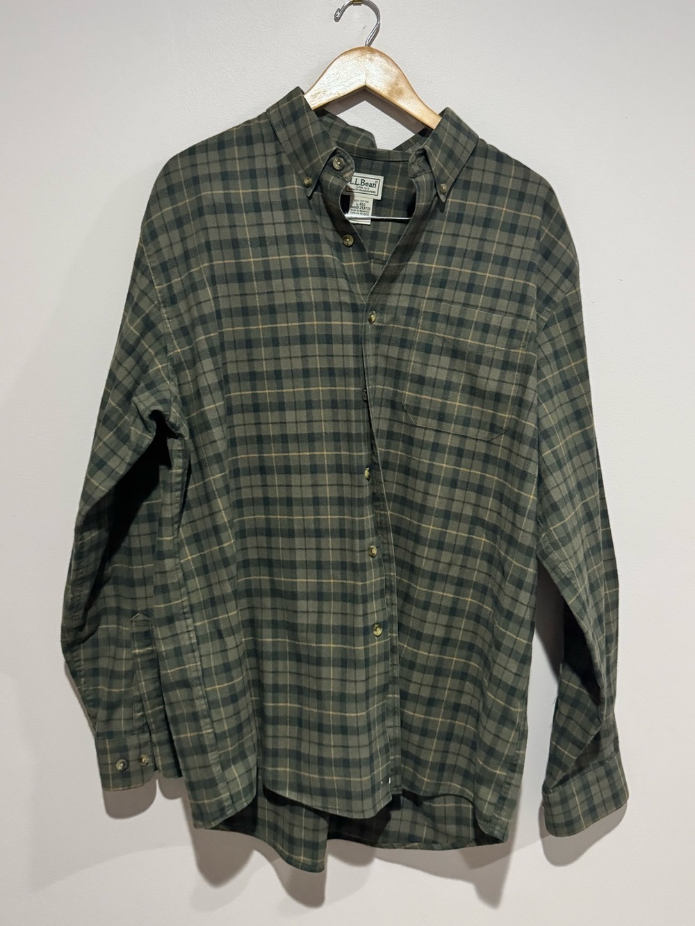 Vintage LL Bean Flannel Shirt Men XLT Green Plaid USA Made Cotton 90s